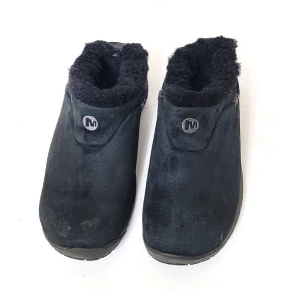 Merrell Black Q Form 2 Suede Sheepskin-lined Mules Slippers Black Slip Ons sz 6 - Picture 1 of 9
